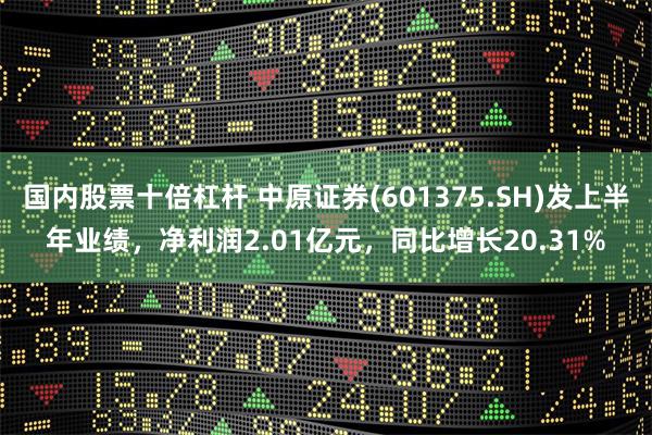 国内股票十倍杠杆 中原证券(601375.SH)发上半年业绩，净利润2.01亿元，同比增长20.31%