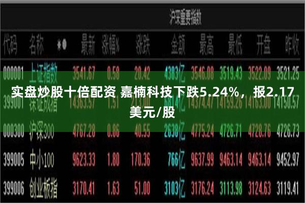 实盘炒股十倍配资 嘉楠科技下跌5.24%，报2.17美元/股